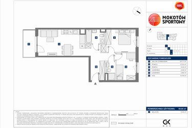 Rzut - Mieszkanie na sprzedaż 3 pokoje o powierzchni 59,65 m² - numer A.42 w Mokotów Sportowy