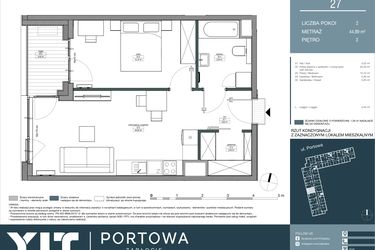 Rzut - Mieszkanie na sprzedaż 2 pokoje o powierzchni 44,89 m² - numer 27 w Portowa Zabłocie