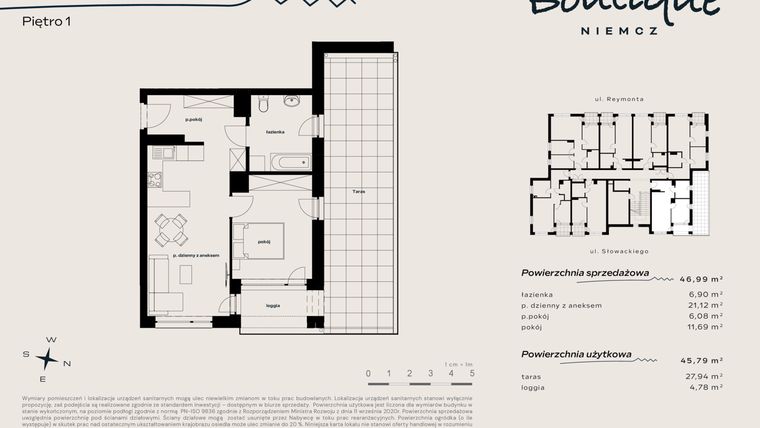 Rzut - Mieszkanie na sprzedaż 3 pokoje o powierzchni 45,79 m² - numer 11 w Boutique NIEMCZ