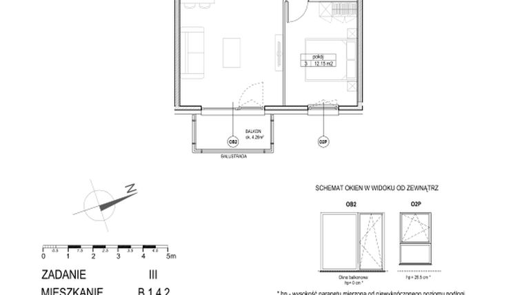 Rzut - Mieszkanie na sprzedaż 2 pokoje o powierzchni 48,59 m² - numer B.1.4.2 w Atut III