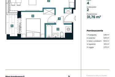 Rzut - Mieszkanie na sprzedaż 1 pokój o powierzchni 31,76 m² - numer M404 w Sea Breeze