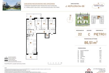Rzut - Mieszkanie na sprzedaż 5 pokoi o powierzchni 86,51 m² - numer JAR-III-C-LM-M22 w Osiedle JAR Heweliusza etap III