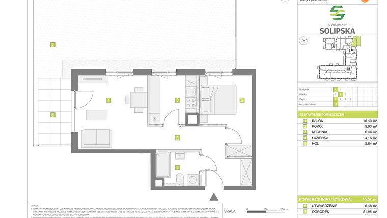 Rzut - Mieszkanie na sprzedaż 2 pokoje o powierzchni 45,57 m² - numer A.15 w Apartamenty Solipska