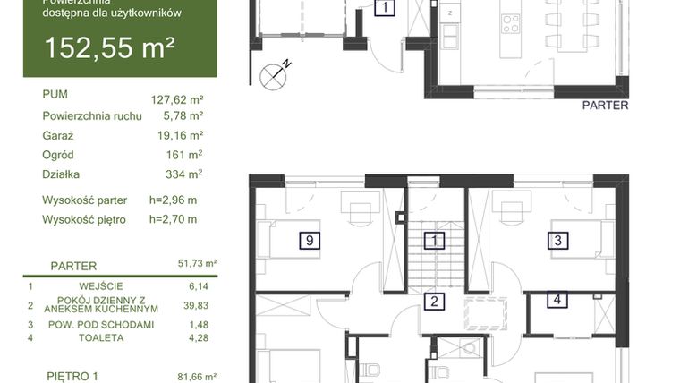 Rzut - Dom na sprzedaż 5 pokoi o powierzchni 152,55 m² - numer 31H w Osiedle Żywiczna