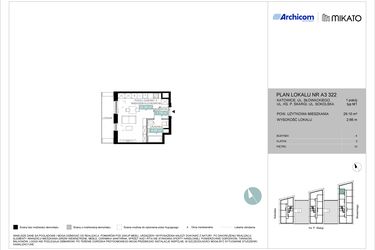 Rzut - Mieszkanie na sprzedaż 1 pokój o powierzchni 29,13 m² - numer A3 322 w Mikato