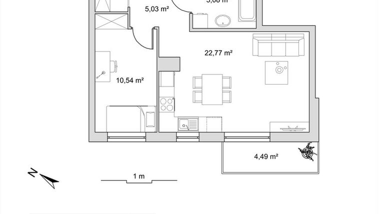Rzut - Mieszkanie na sprzedaż 2 pokoje o powierzchni 45,36 m² - numer 6.16 w Vela Park bud. 6