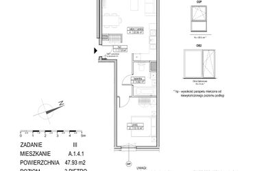 Rzut - Mieszkanie na sprzedaż 2 pokoje o powierzchni 47,9 m² - numer A.1.4.1 w Atut III