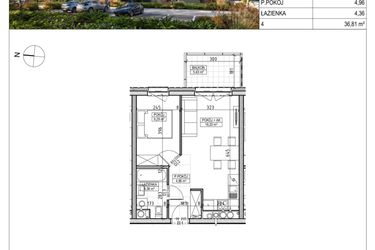 Rzut - Mieszkanie na sprzedaż 2 pokoje o powierzchni 36,81 m² - numer A3.01.17 w AURA