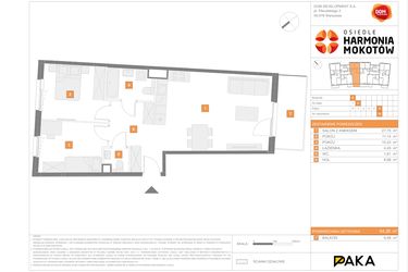 Rzut - Mieszkanie na sprzedaż 3 pokoje o powierzchni 64,26 m² - numer B.30 w Osiedle Harmonia Mokotów