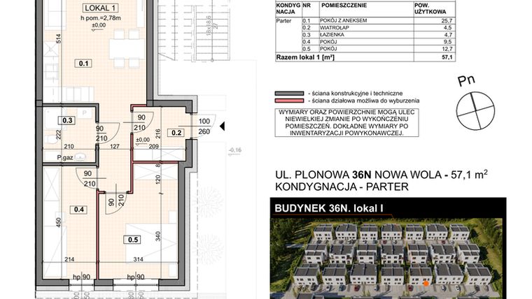Rzut - Mieszkanie na sprzedaż 3 pokoje o powierzchni 57,1 m² - numer 36N/1 w Zespół willowy Zielona Polana - etap 6