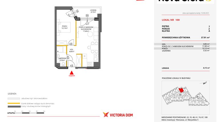 Rzut - Mieszkanie na sprzedaż 2 pokoje o powierzchni 37,91 m² - numer 100 w Miasteczko Nova Sfera 5