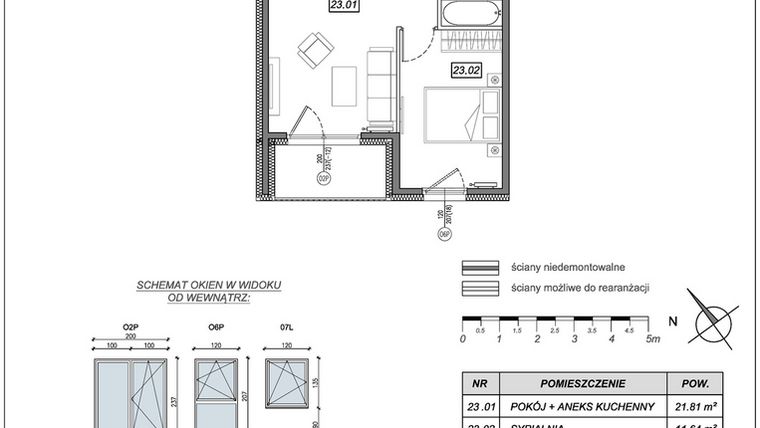 Rzut - Mieszkanie na sprzedaż 2 pokoje o powierzchni 43,33 m² - numer 10.B.23 w Nowe Południe bud. 10