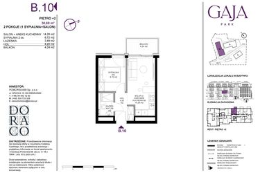 Rzut - Mieszkanie na sprzedaż 2 pokoje o powierzchni 30,69 m² - numer B.10 w Gaja Park