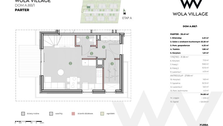 Rzut - Dom na sprzedaż 4 pokoje o powierzchni 94 m² - numer A.8B/1 w Wola Village