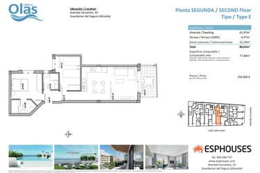 Rzut - Mieszkanie na sprzedaż 2 pokoje o powierzchni 77 m² - numer 2E w ESPHOUSES by Olas