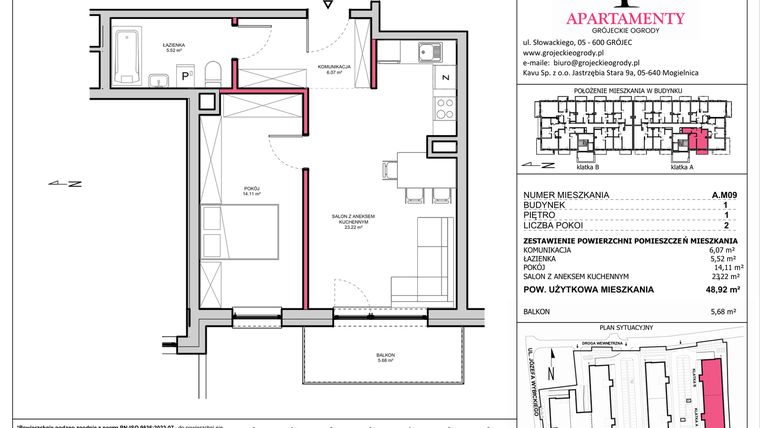 Rzut - Mieszkanie na sprzedaż 2 pokoje o powierzchni 48,92 m² - numer A.09 w Apartamenty Grójeckie Ogrody