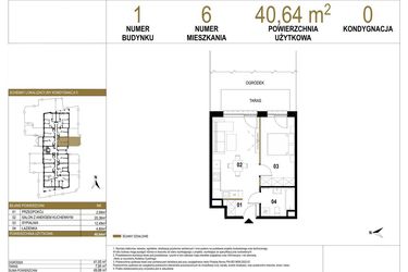 Rzut - Mieszkanie na sprzedaż 2 pokoje o powierzchni 40,64 m² - numer 1.M6 w Osiedle Saturna