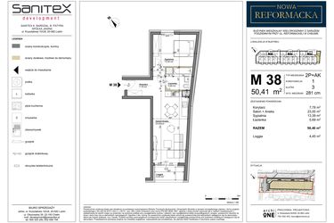 Rzut - Mieszkanie na sprzedaż 2 pokoje o powierzchni 50,4 m² - numer 38 w Nowa Reformacka