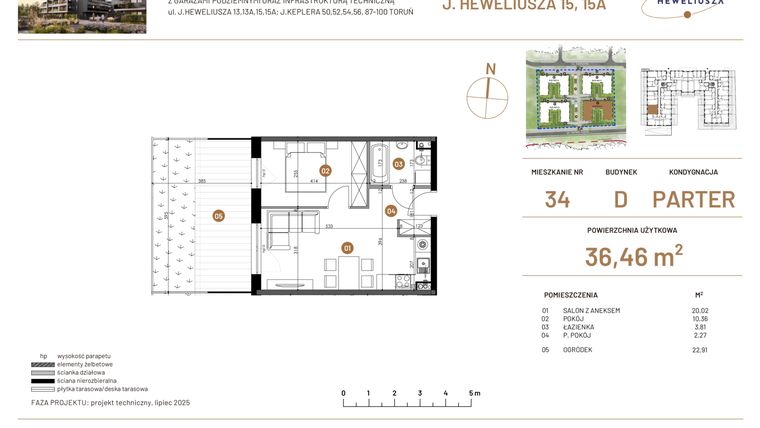 Rzut - Mieszkanie na sprzedaż 2 pokoje o powierzchni 36,46 m² - numer JAR-IV-D-LM-M34 w Osiedle JAR Heweliusza etap IV