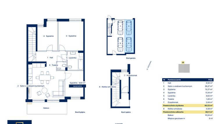 Rzut - Mieszkanie na sprzedaż 4 pokoje o powierzchni 80,53 m² - numer 26 w Nova Jeziorowa 2
