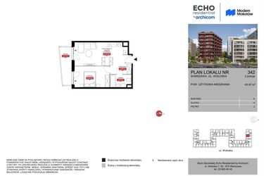 Rzut - Mieszkanie na sprzedaż 2 pokoje o powierzchni 43,97 m² - numer A.342 w Modern Mokotów