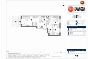 Rzut - Mieszkanie na sprzedaż 3 pokoje o powierzchni 58,11 m² - numer B.34 w Mokotów Sportowy