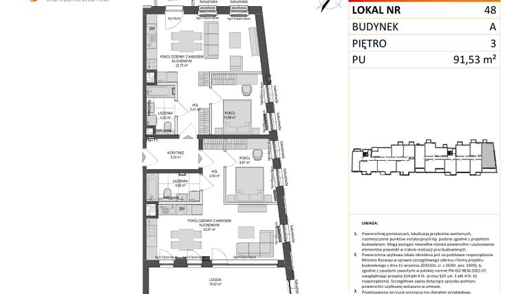 Rzut - Mieszkanie na sprzedaż 4 pokoje o powierzchni 91,53 m² - numer A.48 w Jaskółcza