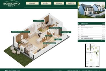 Rzut - Dom na sprzedaż 5 pokoi o powierzchni 102,8 m² - numer 1B w Borkowo Nova