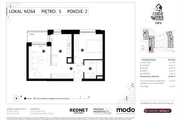 Rzut - Mieszkanie na sprzedaż 2 pokoje o powierzchni 43,11 m² - numer M264 w Osiedle Witaj etap II