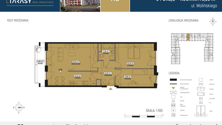 Rzut - Mieszkanie na sprzedaż 3 pokoje o powierzchni 75,89 m² - numer M06 w Diamentowe Tarasy