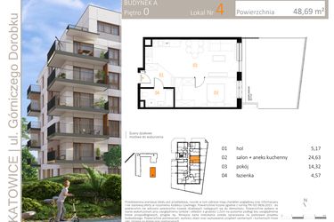 Rzut - Mieszkanie na sprzedaż 2 pokoje o powierzchni 48,69 m² - numer A_4 w Zielony Nikiszowiec