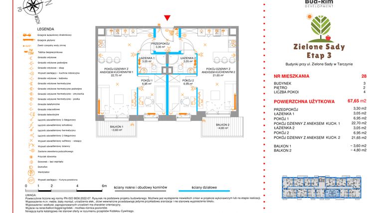 Rzut - Mieszkanie na sprzedaż 4 pokoje o powierzchni 67,65 m² - numer 28 w Zielone Sady etap III