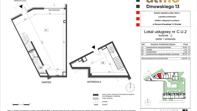 Rzut - Lokal użytkowy na sprzedaż 2 pokoje o powierzchni 109 m² - numer C1.U.2 w Atmo