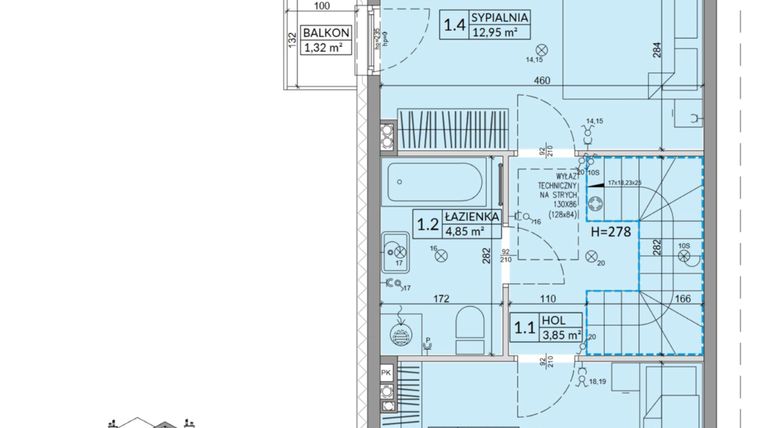 Rzut - Dom na sprzedaż 3 pokoje o powierzchni 68,42 m² - numer 1A w Osiedle Słoneczne