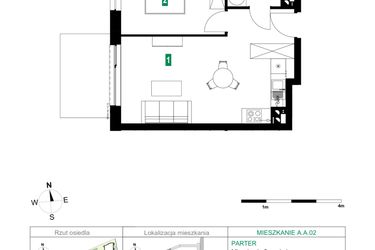Rzut - Mieszkanie na sprzedaż 2 pokoje o powierzchni 41,95 m² - numer A.A.02 w Park Śliwowa