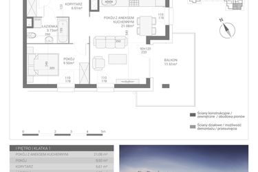 Rzut - Mieszkanie na sprzedaż 2 pokoje o powierzchni 40,92 m² - numer M7 w Apartamenty Przystań bud. F