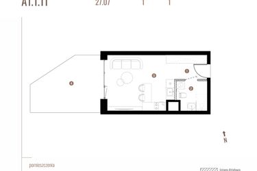 Rzut - Mieszkanie na sprzedaż 1 pokój o powierzchni 27,08 m² - numer A1.1.11 w Belg Apartamenty etap II