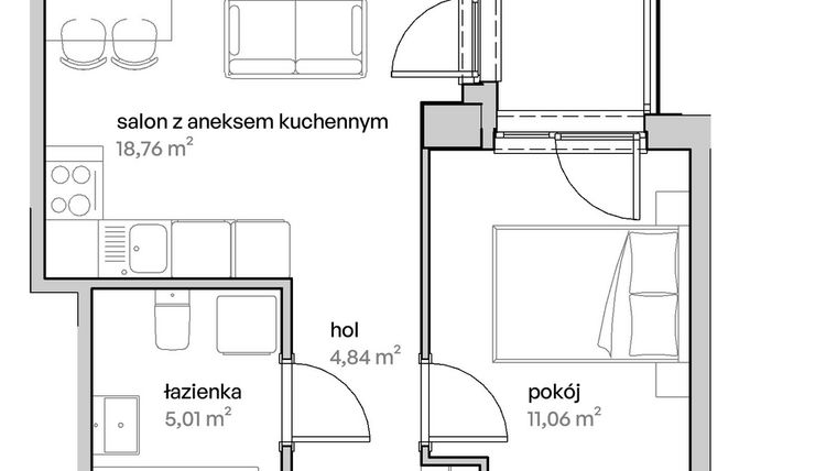 Rzut - Mieszkanie na sprzedaż 2 pokoje o powierzchni 39,67 m² - numer A.03.042 w Unii Lubelskiej Vita