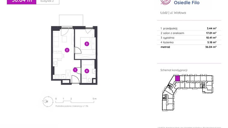 Rzut - Mieszkanie na sprzedaż 2 pokoje o powierzchni 36,04 m² - numer 2.B.2.02 w Murapol Osiedle Filo etap II