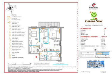 Rzut - Mieszkanie na sprzedaż 4 pokoje o powierzchni 62,14 m² - numer 58 w Zielone Sady etap II