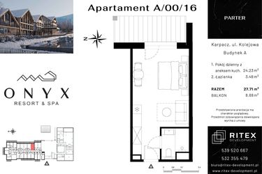 Rzut - Mieszkanie na sprzedaż 1 pokój o powierzchni 27,71 m² - numer 00.A16 w Onyx Resort & Spa