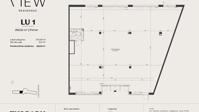 Rzut - Lokal użytkowy na sprzedaż 2 pokoje o powierzchni 280,59 m² - numer LU1 w The View