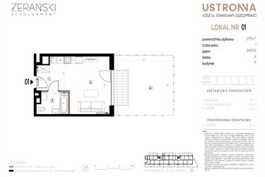 Rzut - Mieszkanie na sprzedaż 1 pokój o powierzchni 27,79 m² - numer A001 w Ustronna