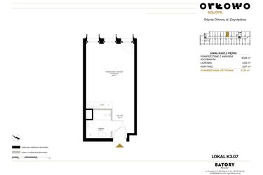 Rzut - Mieszkanie na sprzedaż 1 pokój o powierzchni 27,81 m² - numer K3.07 w Orłowo Square - Apartamenty inwestycyjne