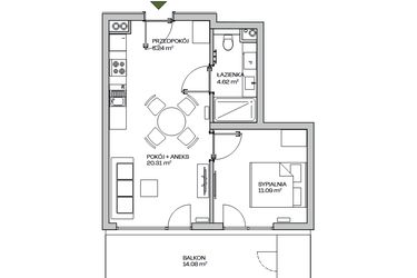 Rzut - Mieszkanie na sprzedaż 2 pokoje o powierzchni 41,26 m² - numer M5 w Zielona Marina - Apartamenty inwestycyjne