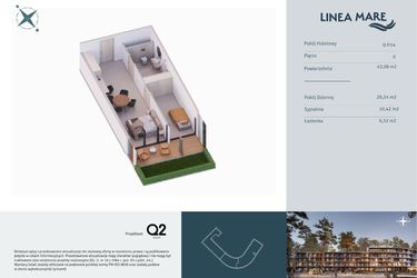 Rzut - Mieszkanie na sprzedaż 2 pokoje o powierzchni 43,08 m² - numer 0.H14 w Linea Mare - apartamenty inwestycyjne