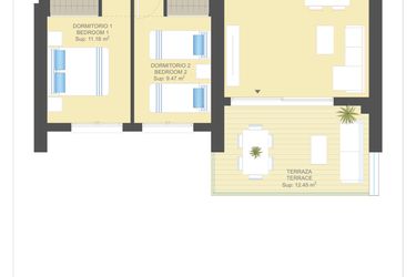 Rzut - Mieszkanie na sprzedaż 2 pokoje o powierzchni 99 m² - numer 10.3.B w Sea Gardens - Campoamor