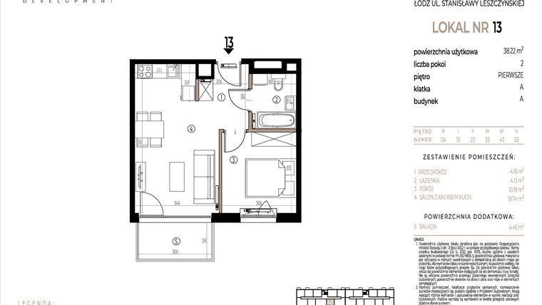 Rzut - Mieszkanie na sprzedaż 2 pokoje o powierzchni 38,22 m² - numer A013 w Ustronna