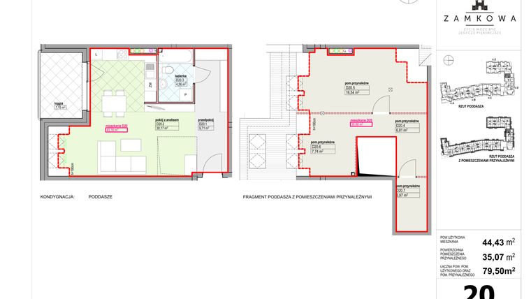 Rzut - Mieszkanie na sprzedaż 2 pokoje o powierzchni 79,5 m² - numer D.20 w Kamienica Zamkowa