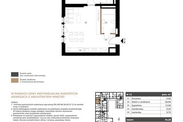 Rzut - Mieszkanie na sprzedaż 2 pokoje o powierzchni 54,28 m² - numer M13 w Apartamenty Królewska Huta
